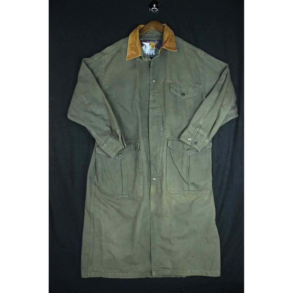 Vintage 90s Structure Expedition Gear Olive Green Canvas Duster Coat Men's Large